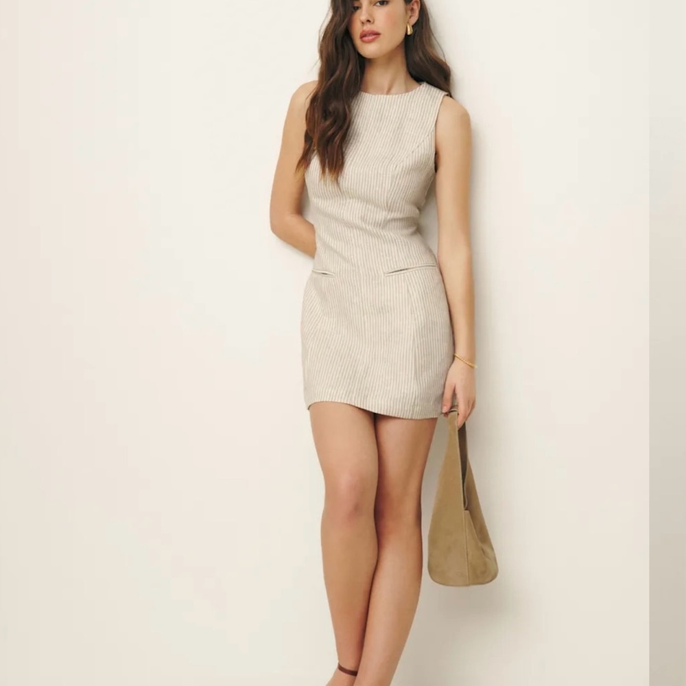 Reformation Cream Ribbed Sheath Mini Dress